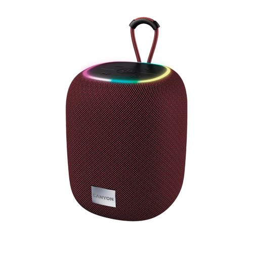 Boxa Bluetooth CANYON BSP-8, BT V5.2, BLUETRUM AB5362B, suport card TF, port USB tip C, baterie polimer de 1800 mAh, putere maxima 10 W, rosu, lungime cablu 0,50 m, 110x110x135 mm, 0.57 kg, Visiniu