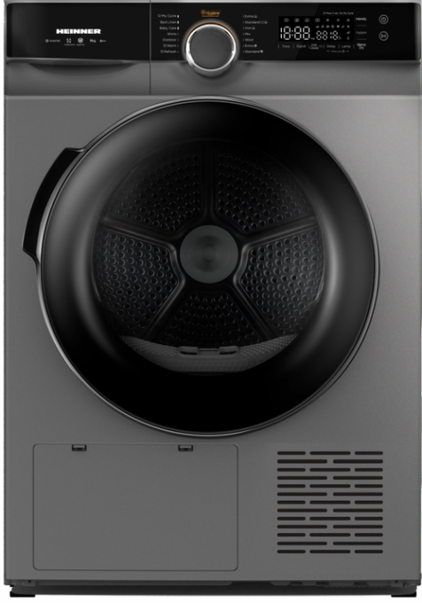 Uscator de rufe cu pompa de caldura HEINNER HHPD-M9K3SA+++, 9 kg, Clasa A+++, 14 programe, Motor inverter, Control tactil, Lumina cuva (Argintiu)