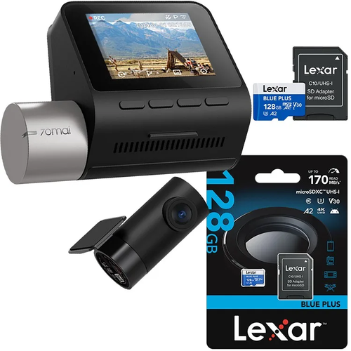Camera Video Auto 70mai Dash Cam A510-1 Set Fata-Spate, 3K, GPS, Wi-Fi, Afisaj 2inch + Card microSD Lexar 128GB (Negru)