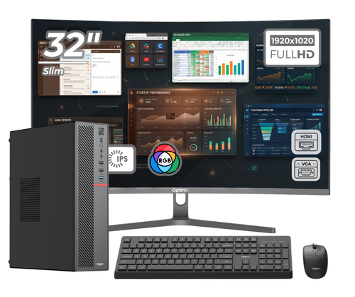 Calculaotr Sistem PC Pachet Business Smart OptimX T5 SFF, Intel Core i3-10100, 16GB DDR4, 512GB SSD, Win11 Pro si Monitor Curbat 32inch FHD, IPS, LED + kit tastatura si mouse Pro KM500 cu fir